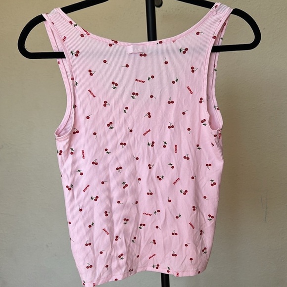 RARE SKIMS NWT Pink Cherry Blossom Cherry Print Valentine’s Tank Top size L - Picture 4 of 5